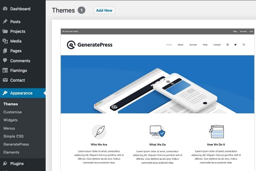 Sreenshot of GeneratePress in action on VJ Design