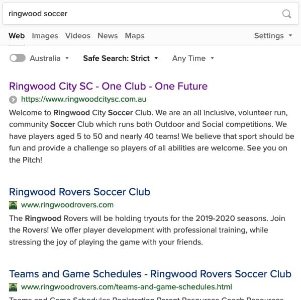 Ringwood soccer - Number 1 in Google Search Results