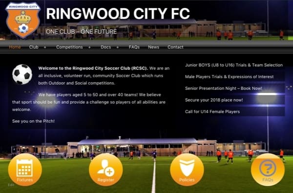 Ringwood City Soccer Club - A 
Community Portal to manage Teams, Officials, Competitions, Policies, Docs, FAQs and News