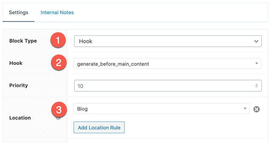 Settings for the block element
