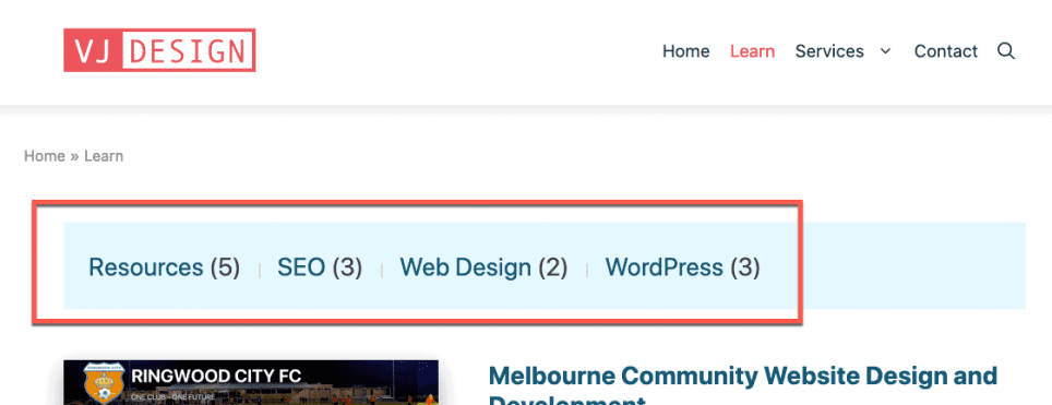 category links on blog page - Create headers, sidebars and footers using WordPress Block Editor (GeneratePress)