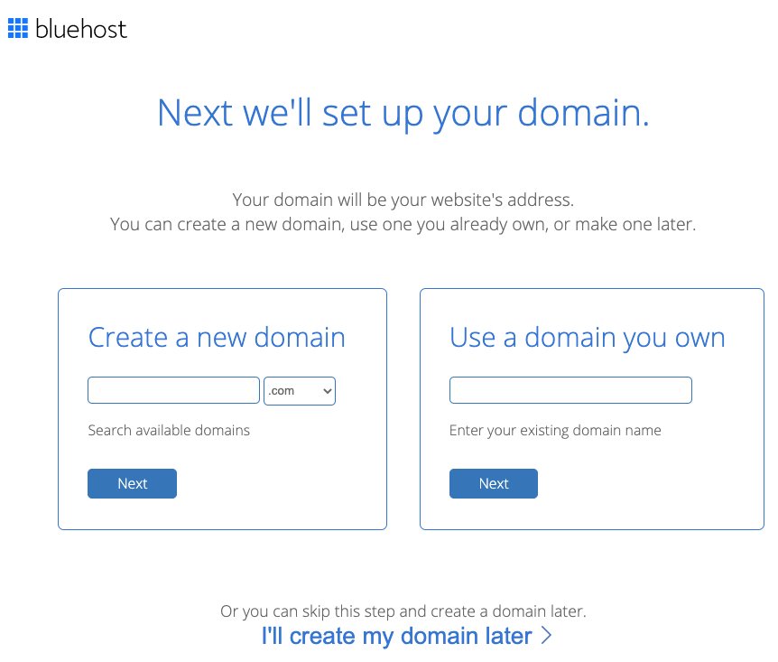 Bluehost signup - you will be prompted to provide existing domain name