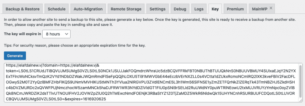 Copy the generated key