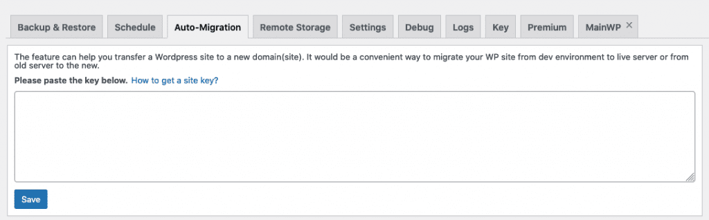 Paste the key in Auto-Migration tab and click Save