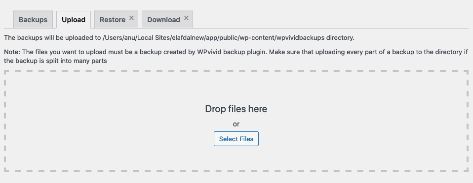 Upload Backups via the Upload tab.
