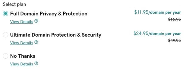 Privacy Protection is an add-on on GoDaddy