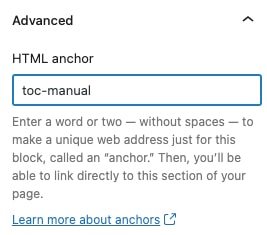 Add a unique name for your heading - via the the HTML anchor field 