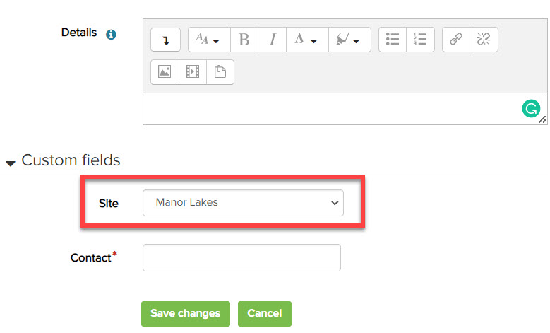 Choose the Site location from the custom fields section when adding or editing seminar events