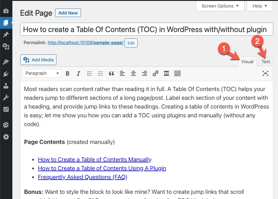 Visual and Text Tabs in the Classic WordPress Editor