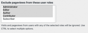 Exclude page views from selected user roles.