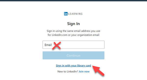 LinkedIn Learning - Signing in using Library Card Link